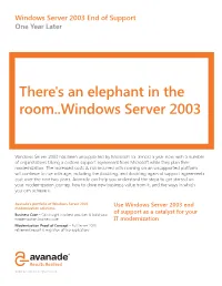 Windows Server 2003 End of Support One Year Later