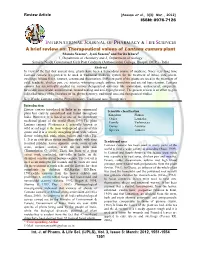A Brief Review On: Therapeutical Values of Lantana Camara Plant