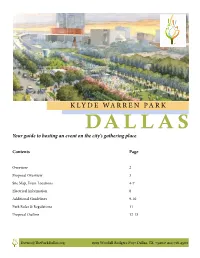 DALLAS Your Guide to Hosting an Event on the City’S Gathering Place