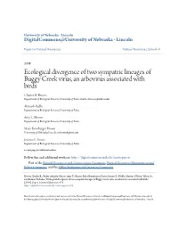 Ecological Divergence of Two Sympatric Lineages of Buggy Creek Virus, an Arbovirus Associated with Birds Charles R