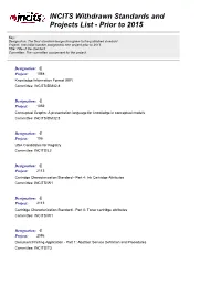 INCITS Withdrawn Standards and Projects List - Prior to 2015