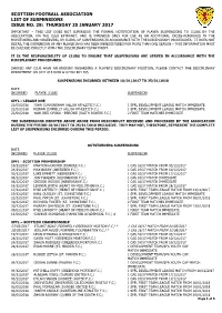 Scottish Football Association List of Suspensions Issue No