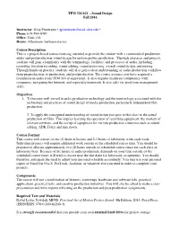 TFM 321/621 – Sound Design Fall 2016 Instructor