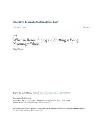 Aiding and Abetting in Wang Xiaoning V. Yahoo Mara D