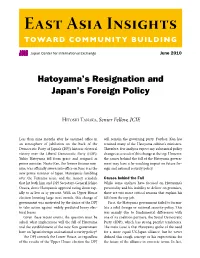 Hatoyama's Resignation and Japan's Foreign Policy