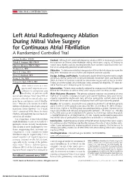 Left Atrial Radiofrequency Ablation During Mitral Valve Surgery for Continuous Atrial Fibrillation a Randomized Controlled Trial