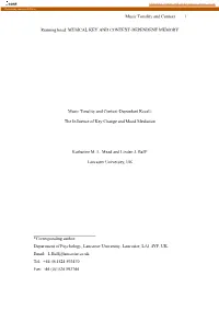 Music Tonality and Context 1 Running Head: MUSICAL KEY AND