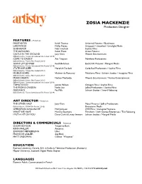 ZOSIA MACKENZIE Production Designer