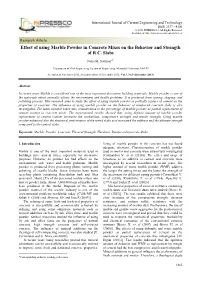 Effect of Using Marble Powder in Concrete Mixes on the Behavior and Strength of R.C. Slabs