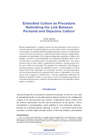 Embodied Culture As Procedure: Rethinking the Link Between Personal and Objective Culture1