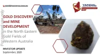 GOLD DISCOVERY and MINE DEVELOPMENT in the North Eastern Gold Fields Of