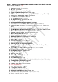 ANNEX 2 – List of Service Providers Required to Respond Together with Service Name(S)