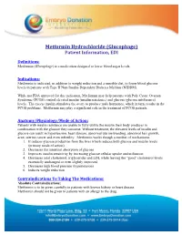 Metformin Hydrochloride (Glucophage) Patient Information, EDI