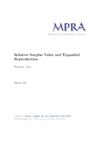 Relative Surplus Value and Expanded Reproduction