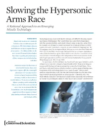 Slowing the Hypersonic Arms Race a Rational Approach to an Emerging Missile Technology