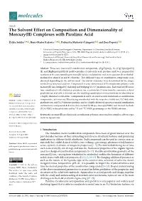The Solvent Effect on Composition and Dimensionality of Mercury(II) Complexes with Picolinic Acid