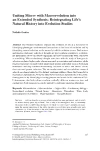 Uniting Micro- with Macroevolution Into an Extended Synthesis: Reintegrating Life’S Natural History Into Evolution Studies