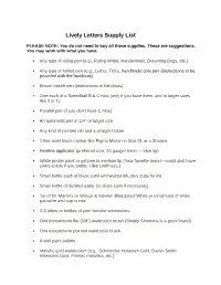 Lively Letters Supply List