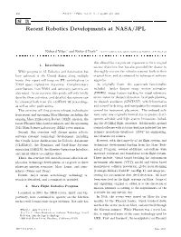 Recent Robotics Developments at NASA/JPL