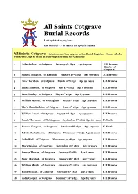 All Saints Cotgrave Burial Records