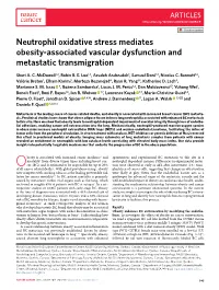 Neutrophil Oxidative Stress Mediates Obesity-Associated Vascular Dysfunction and Metastatic Transmigration