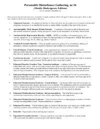 Personality Disturbance Gathering, Nr.36 (Mostly-Shakespeare Edition) (Key to Possible Disturbances)
