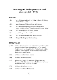 Chronology of Shakespeare-Related Dates C.1530 - 1709