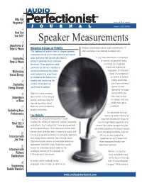 Speaker Measurements Importance of Time & Phase Objective Gauges of Fidelity Isfactory Conclusions About Audio Components