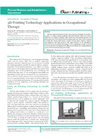 3D Printing Technology Applications in Occupational Therapy