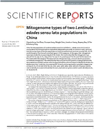 Mitogenome Types of Two Lentinula Edodes Sensu Lato Populations In