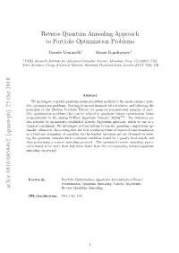 Reverse Quantum Annealing Approach to Portfolio Optimization Problems