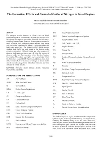 The Formation, Effects and Control of Oxides of Nitrogen in Diesel Engines