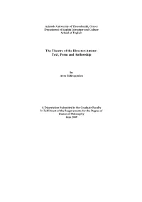 The Theatre of the Director-Auteur: Text, Form and Authorship