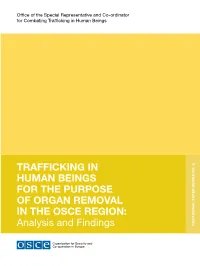 Trafficking in Human Beings for the Purpose of Organ Removal in the OSCE Region: Analysis and Findings, Occasional Paper Series No
