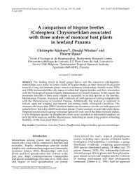A Comparison of Hispine Beetles (Coleoptera: Chrysomelidae) Associated with Three Orders of Monocot Host Plants in Lowland Panama