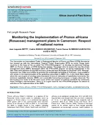 Monitoring the Implementation of Prunus Africana (Rosaceae) Management Plans in Cameroon: Respect of National Norms