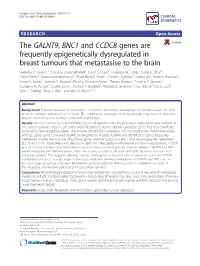 The GALNT9, BNC1 and CCDC8 Genes Are Frequently Epigenetically Dysregulated in Breast Tumours That Metastasise to the Brain Rajendra P