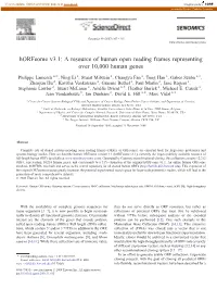 Horfeome V3.1: a Resource of Human Open Reading Frames Representing Over 10,000 Human Genes