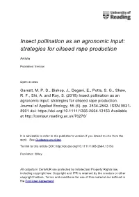 Insect Pollination As an Agronomic Input: Strategies for Oilseed Rape Production