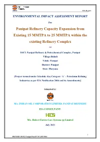 Panipat Refinery Capacity Expansion from Existing 15 MMTPA to 25 MMTPA Within the Existing Refinery Complex