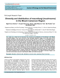 Diversity and Distribution of Macrofungi (Mushrooms) in the Mount Cameroon Region