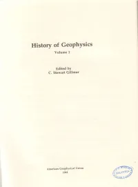 History of Geophysics Volume 1