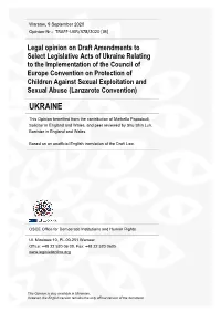 Legal Opinion on Draft Amendments to Select Legislative Acts of Ukraine Relating to the Implementation of the Council of Europe Convention on Protection Of