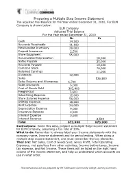 Preparing a Multiple Step Income Statement
