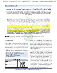Impact of Household Practices on the Nutritional Profile of Milk Sanjivan Bahman1, Nidhi Yadav1, Ajay Kumar2, Sanjeev Ganguly3, Vivek Garg4, *Satwinder S