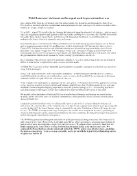 Nobel Laureates' Statement on the Urgent Need to Prevent Nuclear