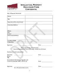 Intellectual Property Disclosure Form Confidential