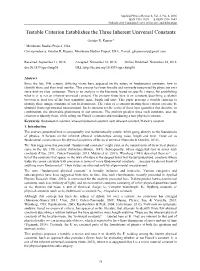 Testable Criterion Establishes the Three Inherent Universal Constants