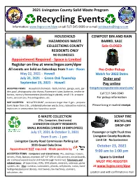 2021 Livingston County Solid Waste Program Recycling Events Information: Or Call 517-545-9609 Or E-Mail Solidwaste@Livgov.Com