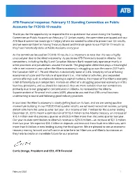 ATB Financial Response: February 12 Standing Committee on Public Accounts for FY2018-19 Results
